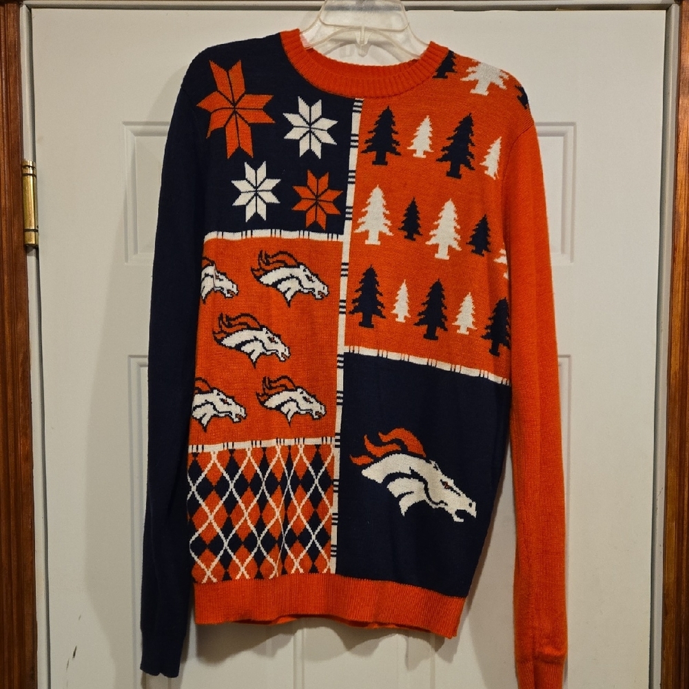 NFL Denver Broncos Busy Block "Ugly Christmas" Pullover Sweater Mens Large